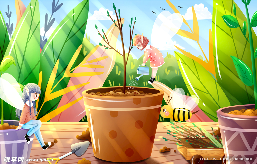 手绘花盆插画图片