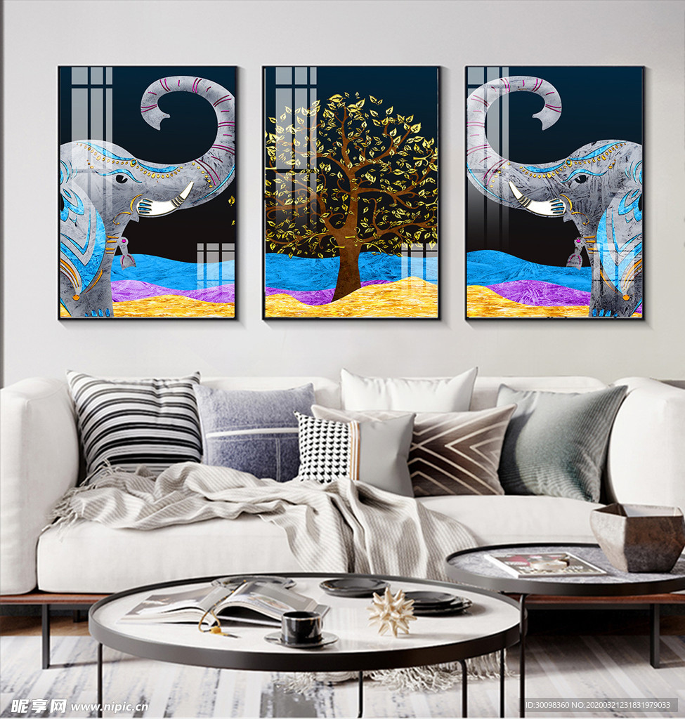 手绘奢华抽象大象珐琅彩装饰画