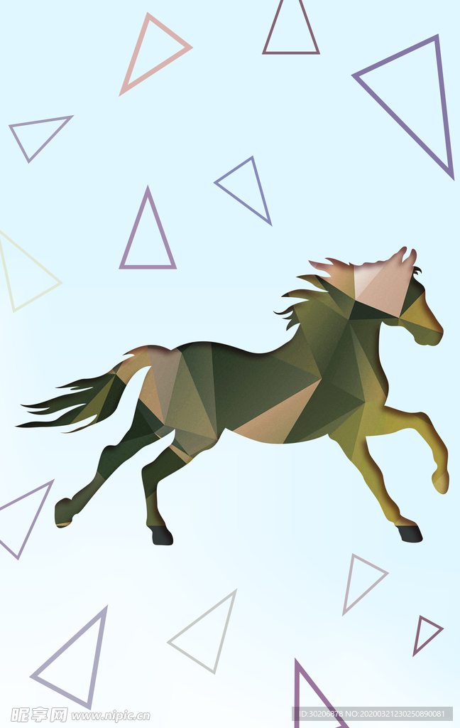 北欧几何动物奔马装饰画图片