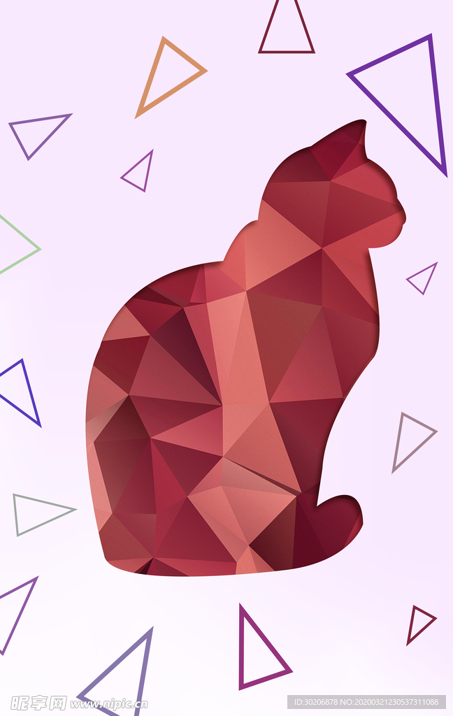 北欧几何动物猫咪装饰画图片