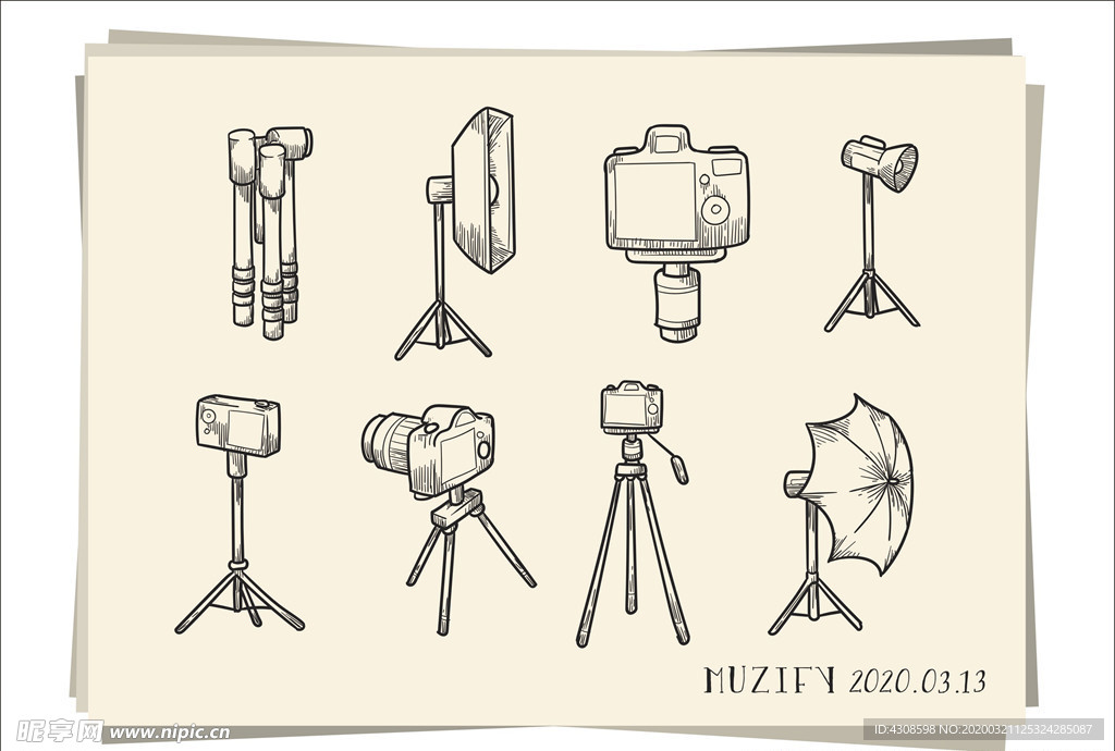 8款入相机三脚架矢量手绘稿