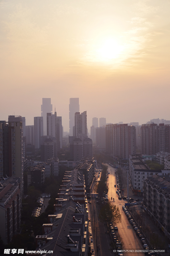 城市的早晨俯拍