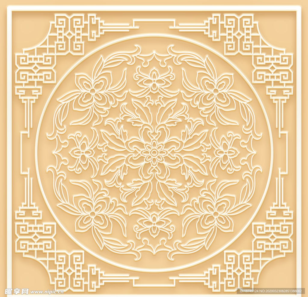 吊顶天花玉雕圆圈图腾