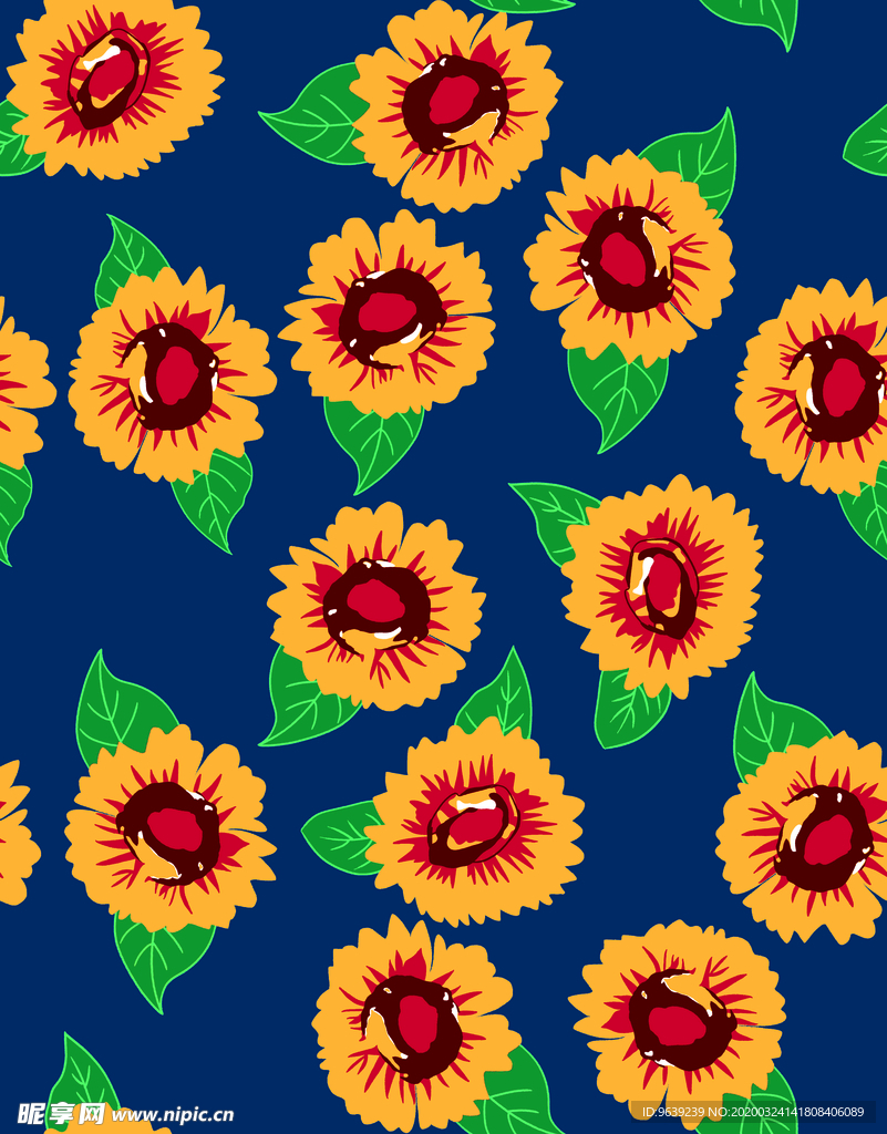 手绘色块向日葵菊花童装印花