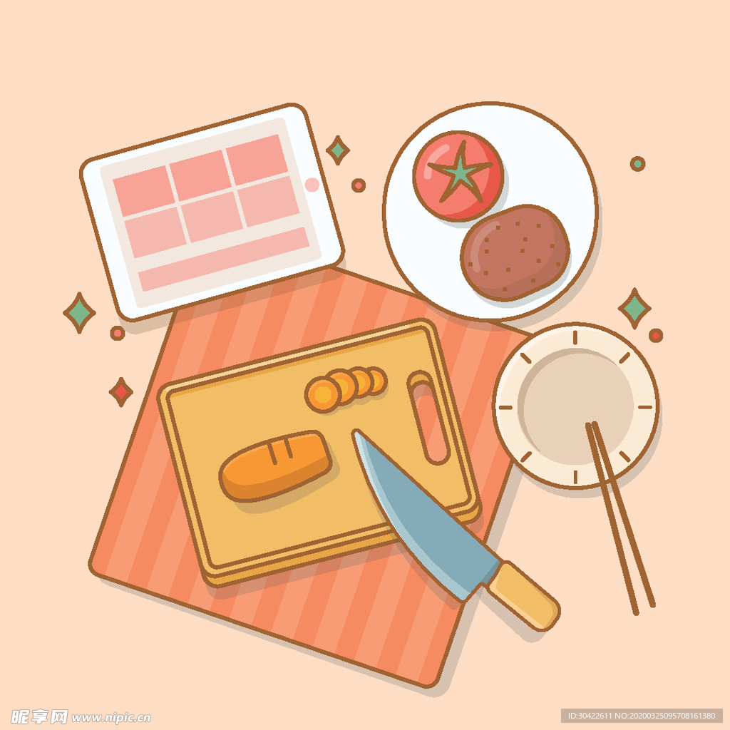 生活场景 做饭准备橙色 EPS