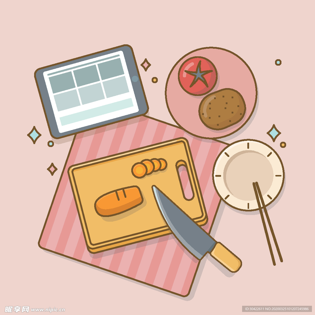 生活场景 做饭准备粉色 EPS