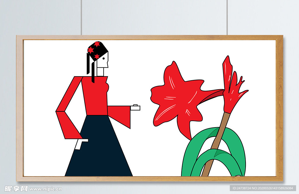 美人与花手绘素材