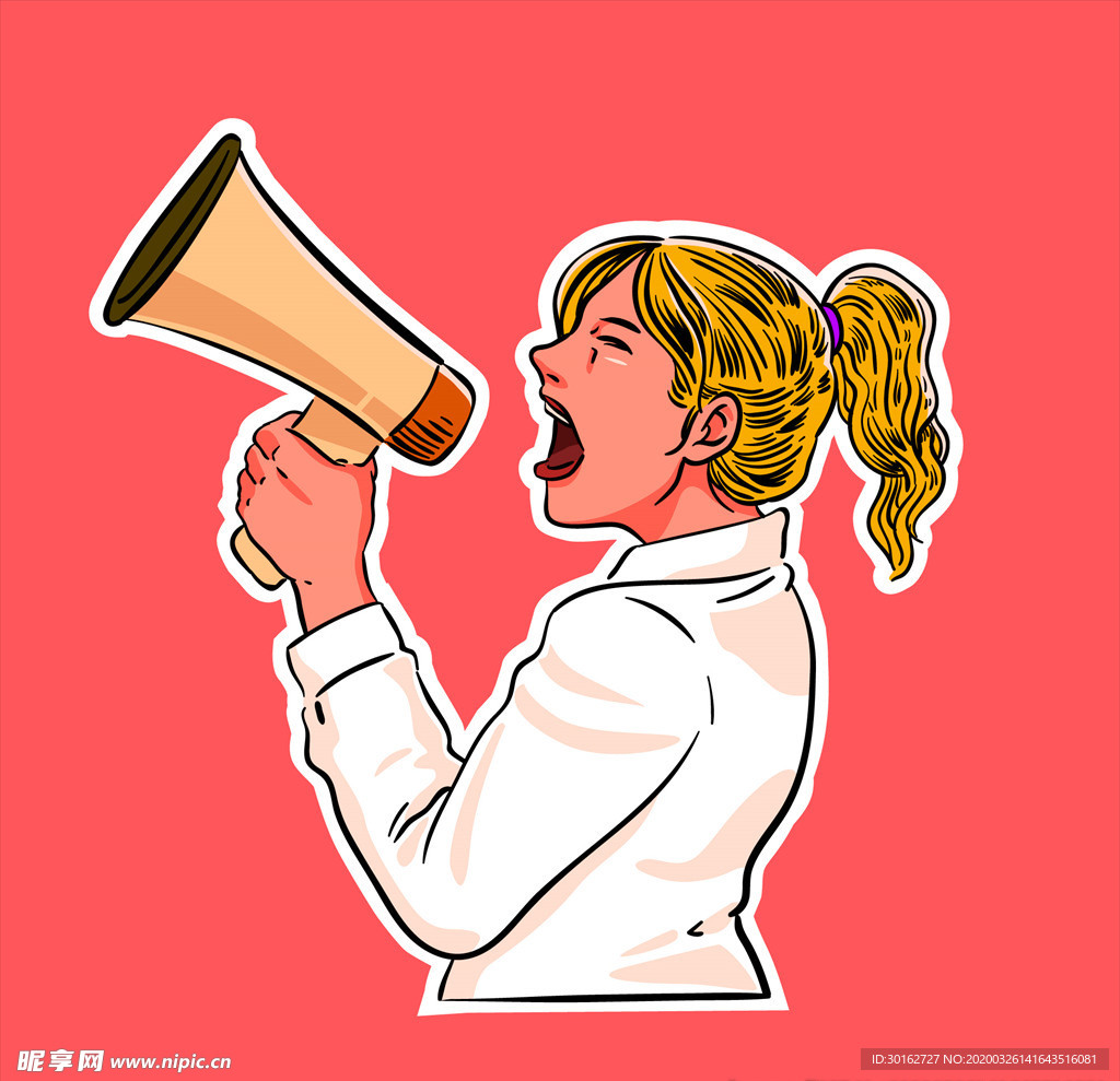 手绘人物推广喊喇叭插画