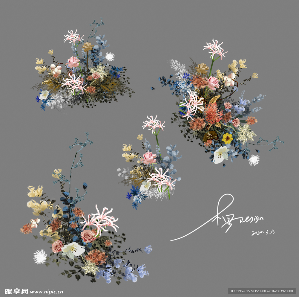 撞色系花艺手绘