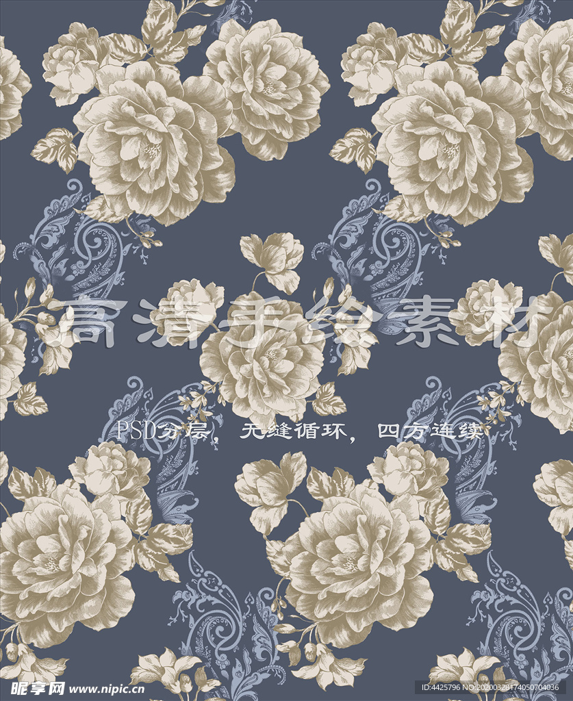 高清手绘花卉墙纸印花