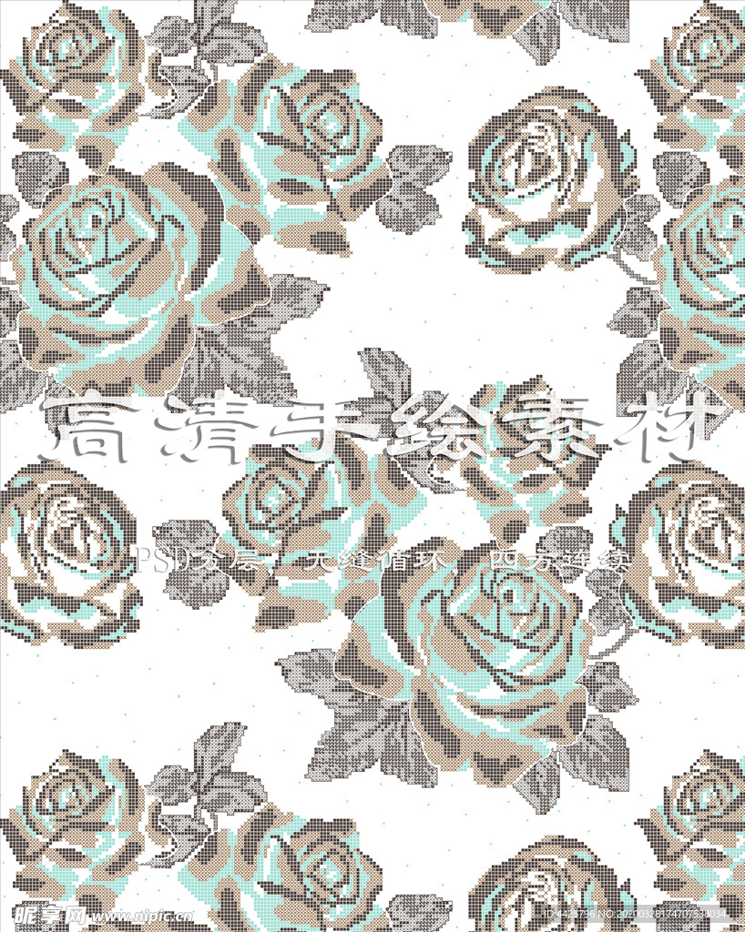 高清十字绣手绘玫瑰墙纸印花