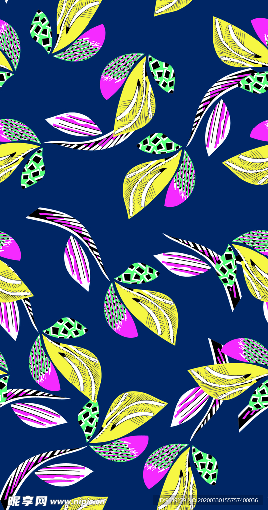 不规则几何图形树叶印花