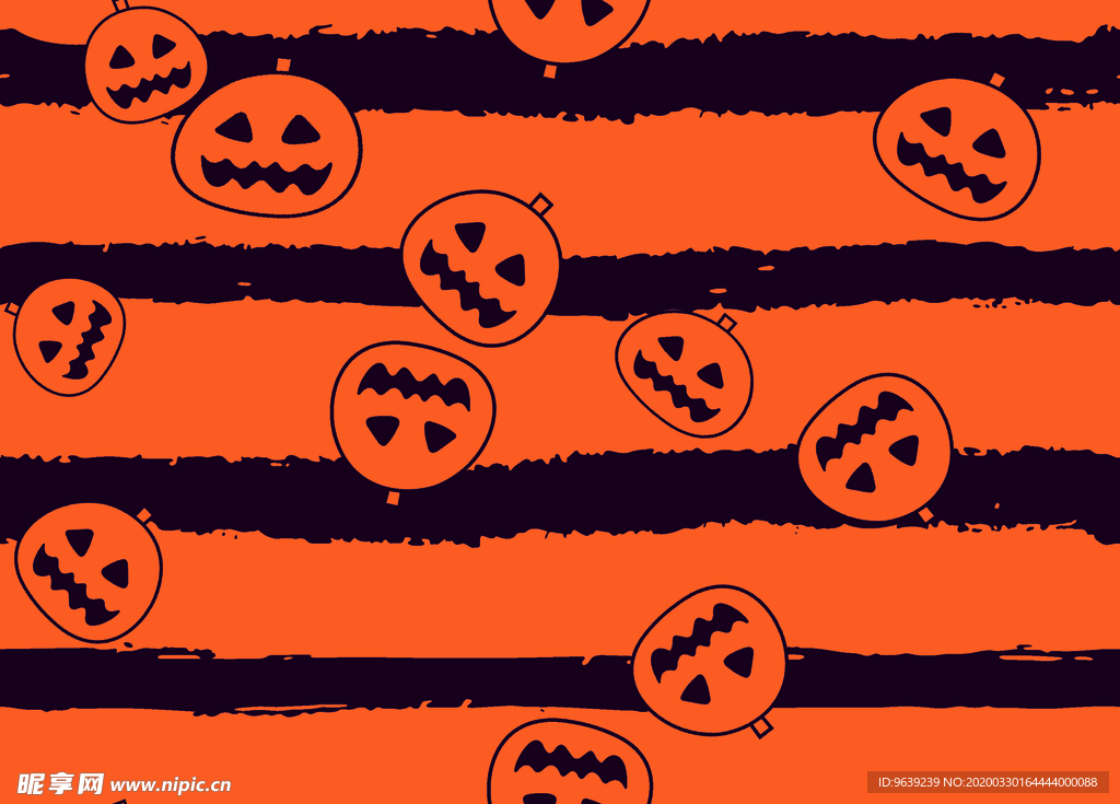 卡通南瓜头条纹南瓜灯万圣节印花