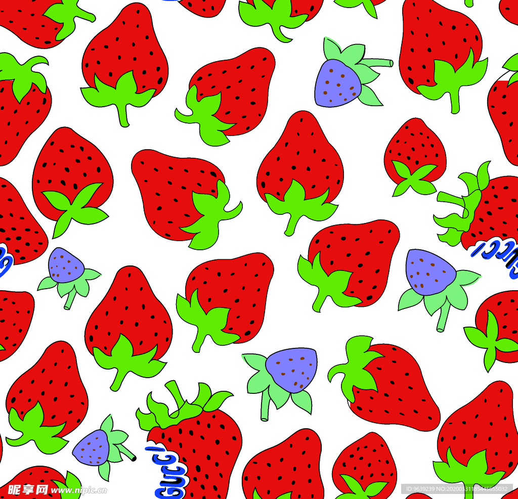 手绘古驰草莓图案 爆款花型