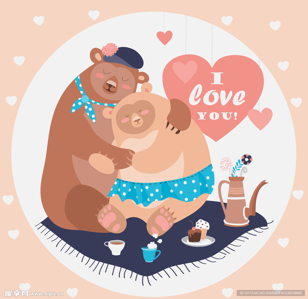 北欧森系动物情侣插画