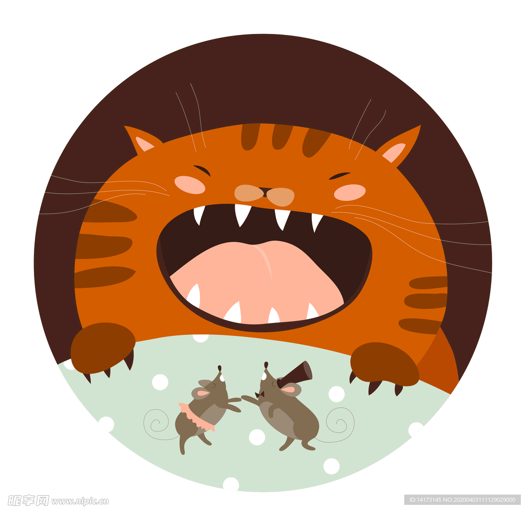 大嘴猫和老鼠北欧森系动物插画