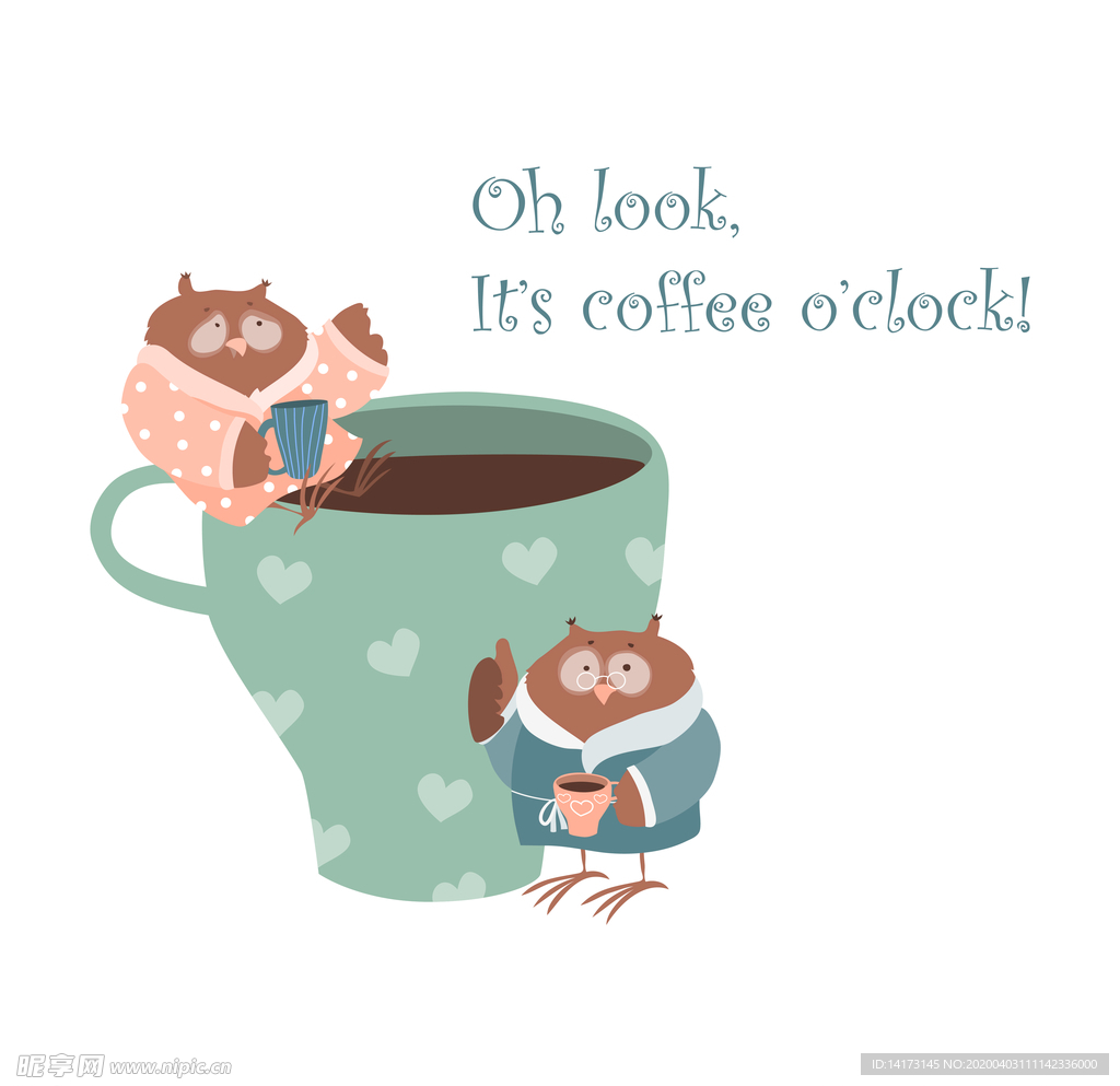 北欧森系咖啡杯动物插画