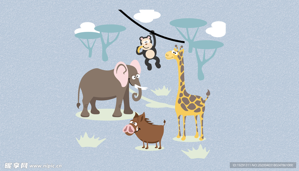 长颈鹿大象猴子图案