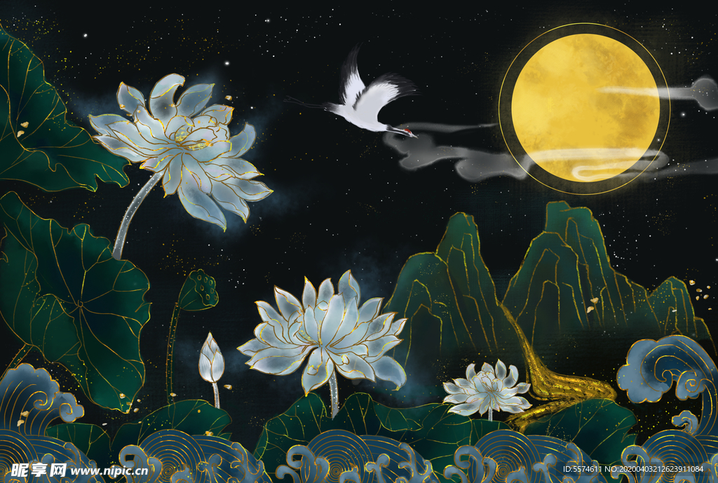 中国风背景墙壁画