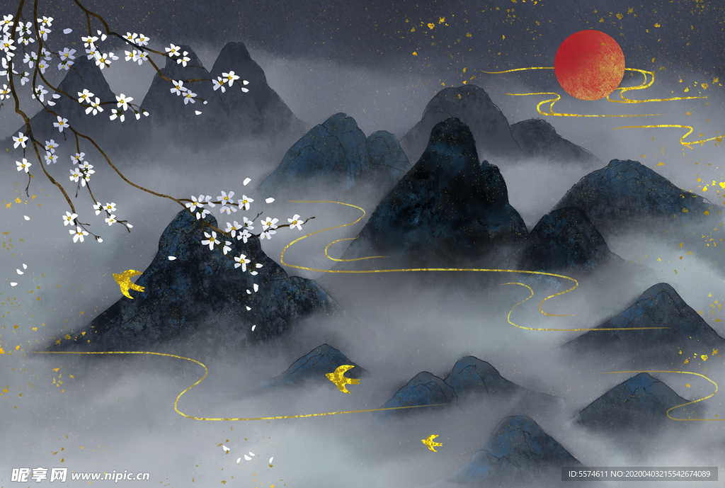 中国风背景墙壁画