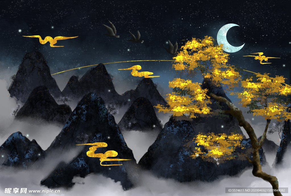 中国风背景墙壁画