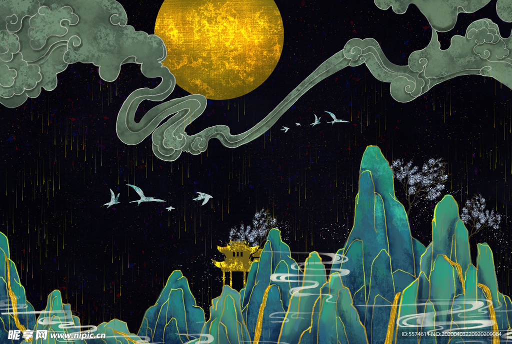 中国风背景墙壁画