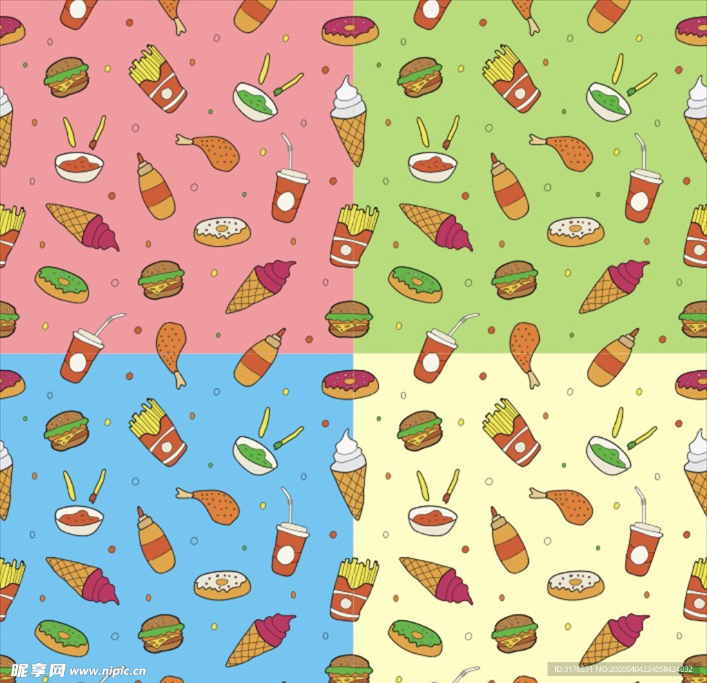 矢量汉堡 薯条 可乐 冰淇淋
