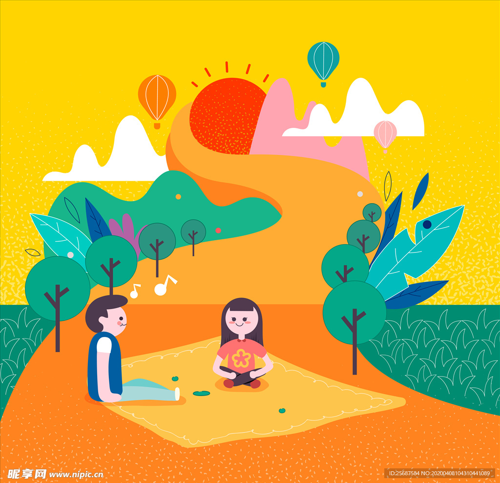 夏季郊游户外场景矢量插画