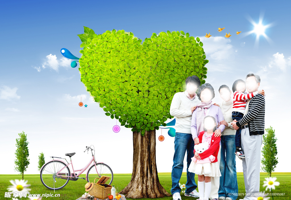 心形树 一家人 绿色 树叶 环