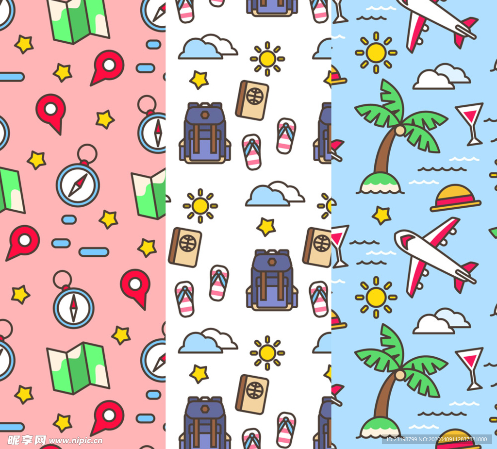卡通旅行元素无缝背景
