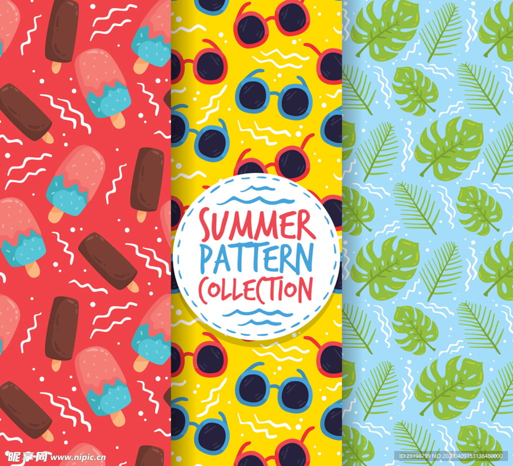 彩绘夏季元素无缝背景