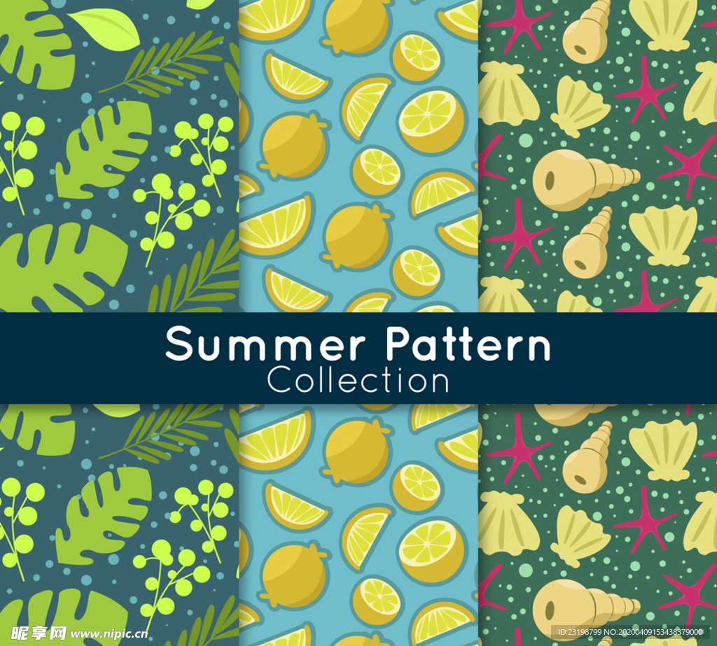 彩色夏季动植物无缝背景