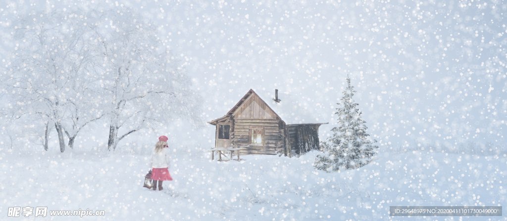 矢量卡通动漫 冬季房屋 雪景插