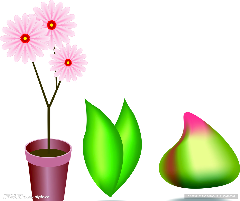 花盆 树叶 桃子