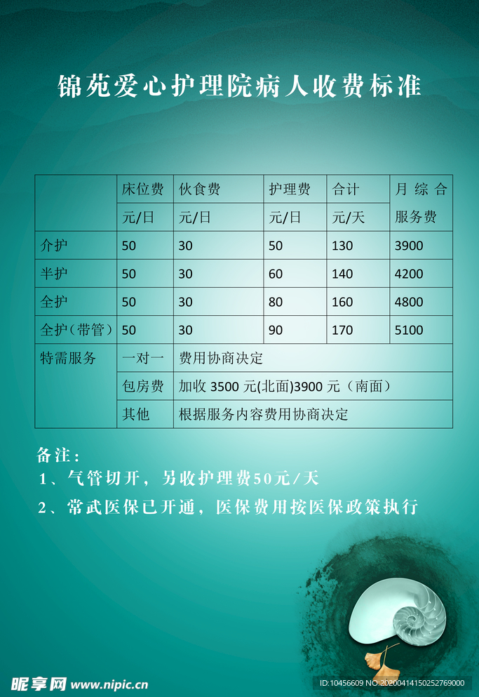爱心护理院收费标准展板