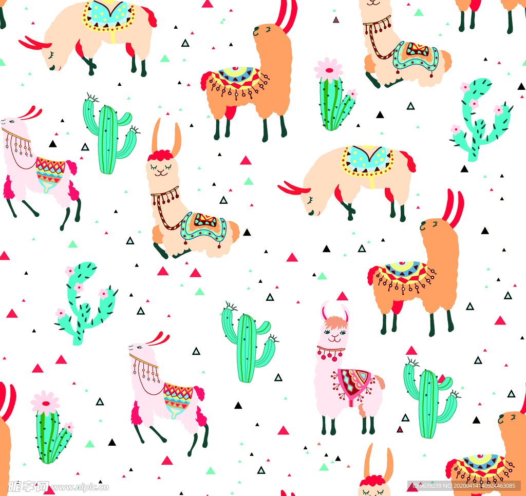 草泥马骆驼绵羊沙漠卡通印花