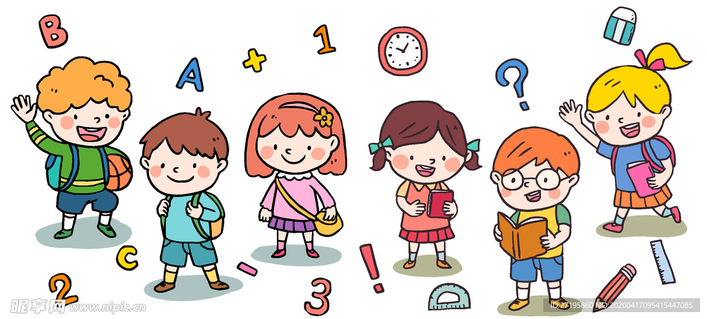 可爱卡通彩绘上学儿童人物