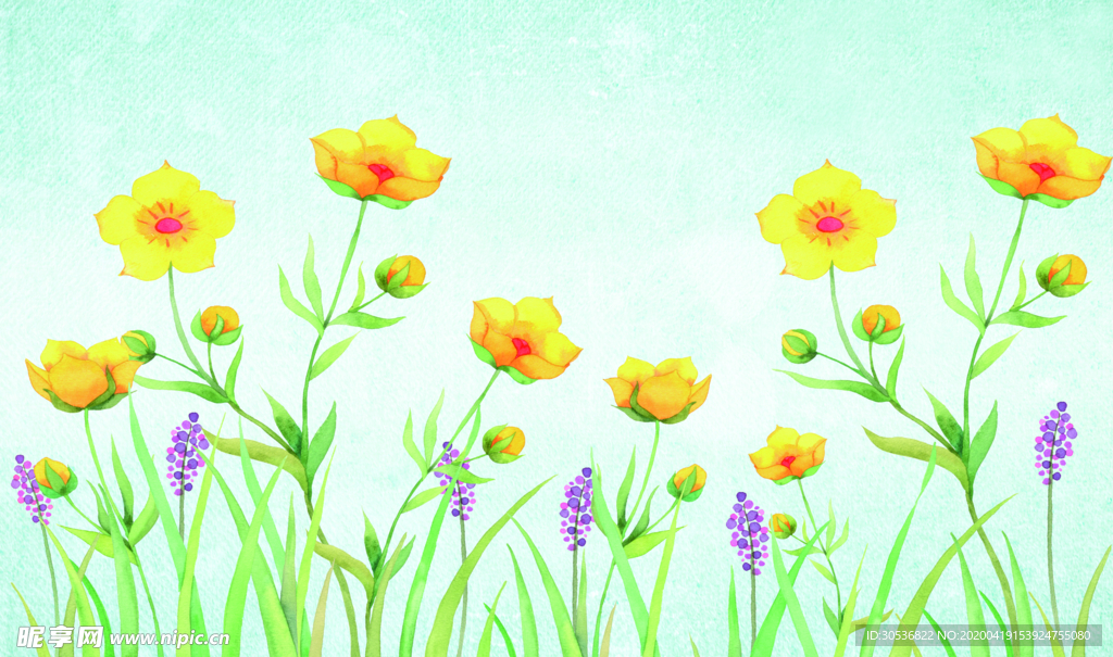 清新黄色花朵背景墙