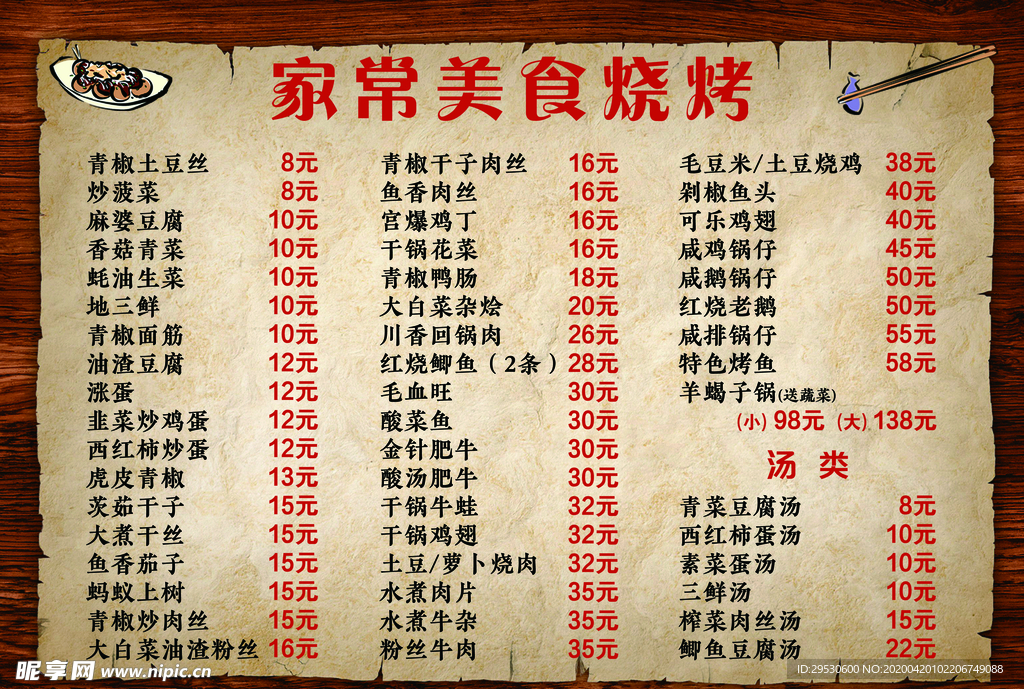 烧烤店菜单 美食广告 海报