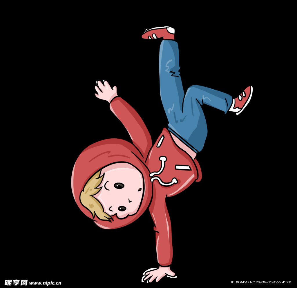 手绘卡通街舞人物单手倒立