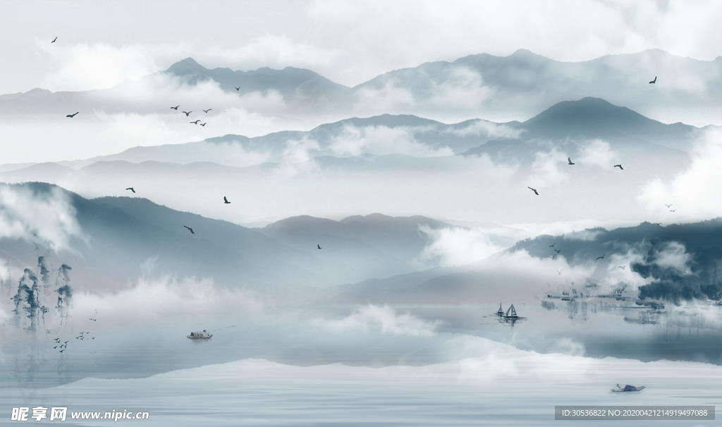 新中式水墨山水画