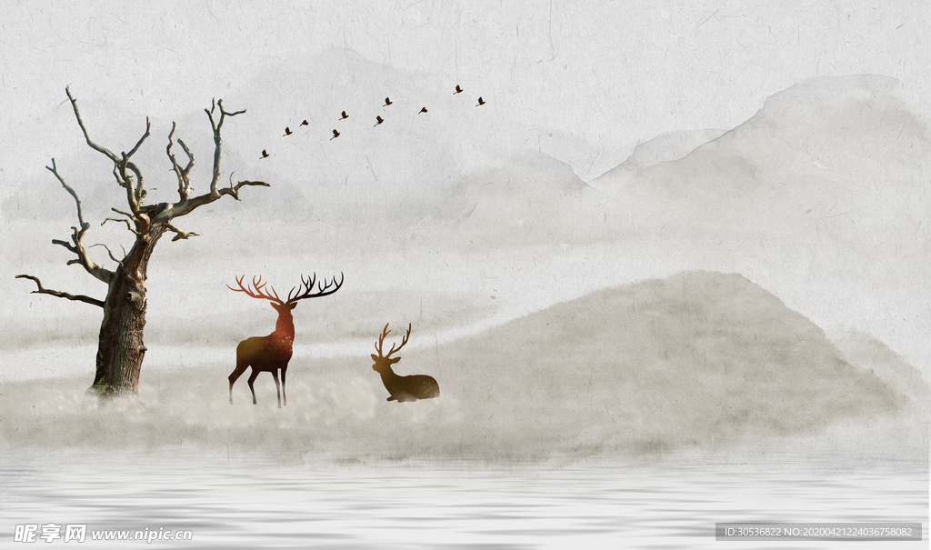 新中式水墨山水画