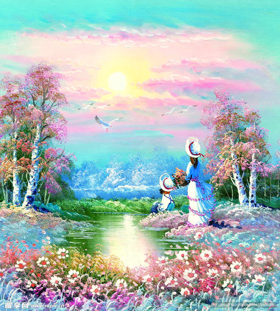 行画风景油画装饰画喷绘素材