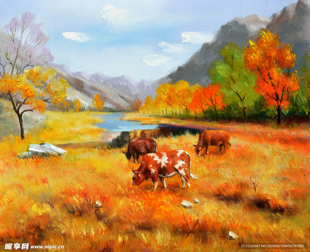 行画风景油画装饰画素材高清喷绘