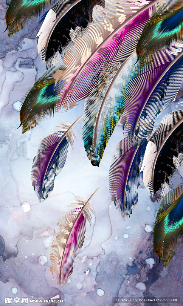 轻奢油画装饰画素材喷绘三联