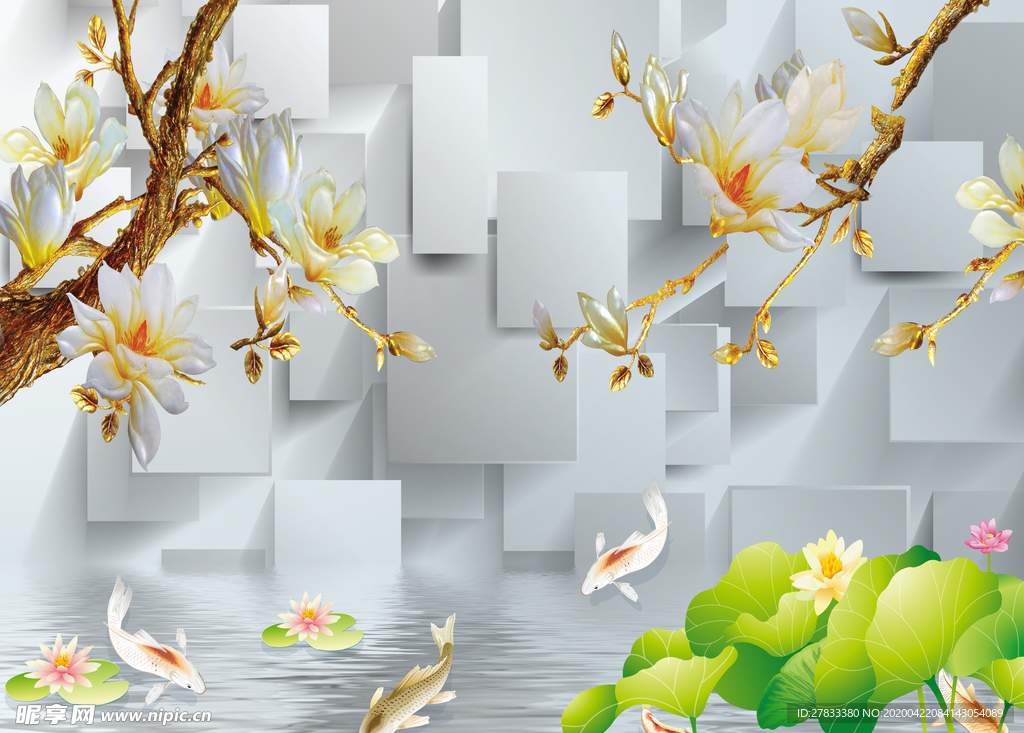 3D立体玉兰花背景墙