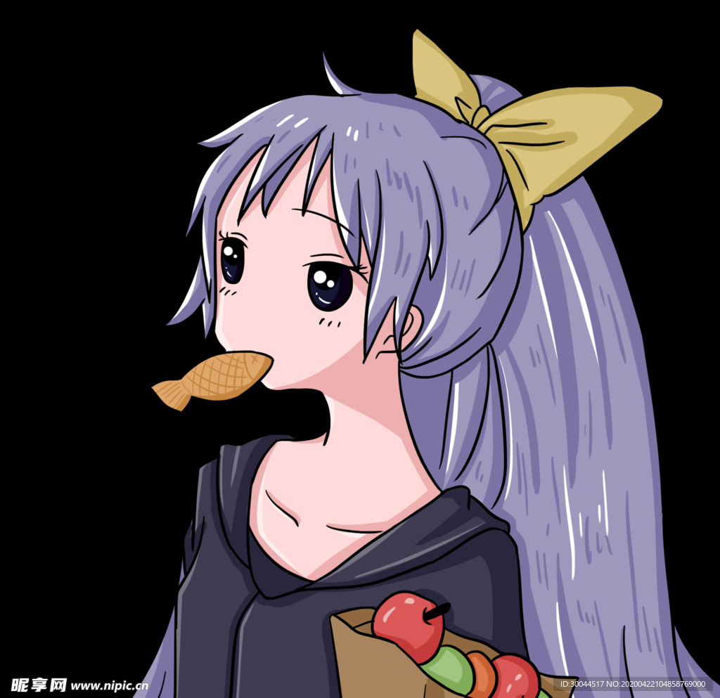 卡通手绘动漫女生吃海鲜美食