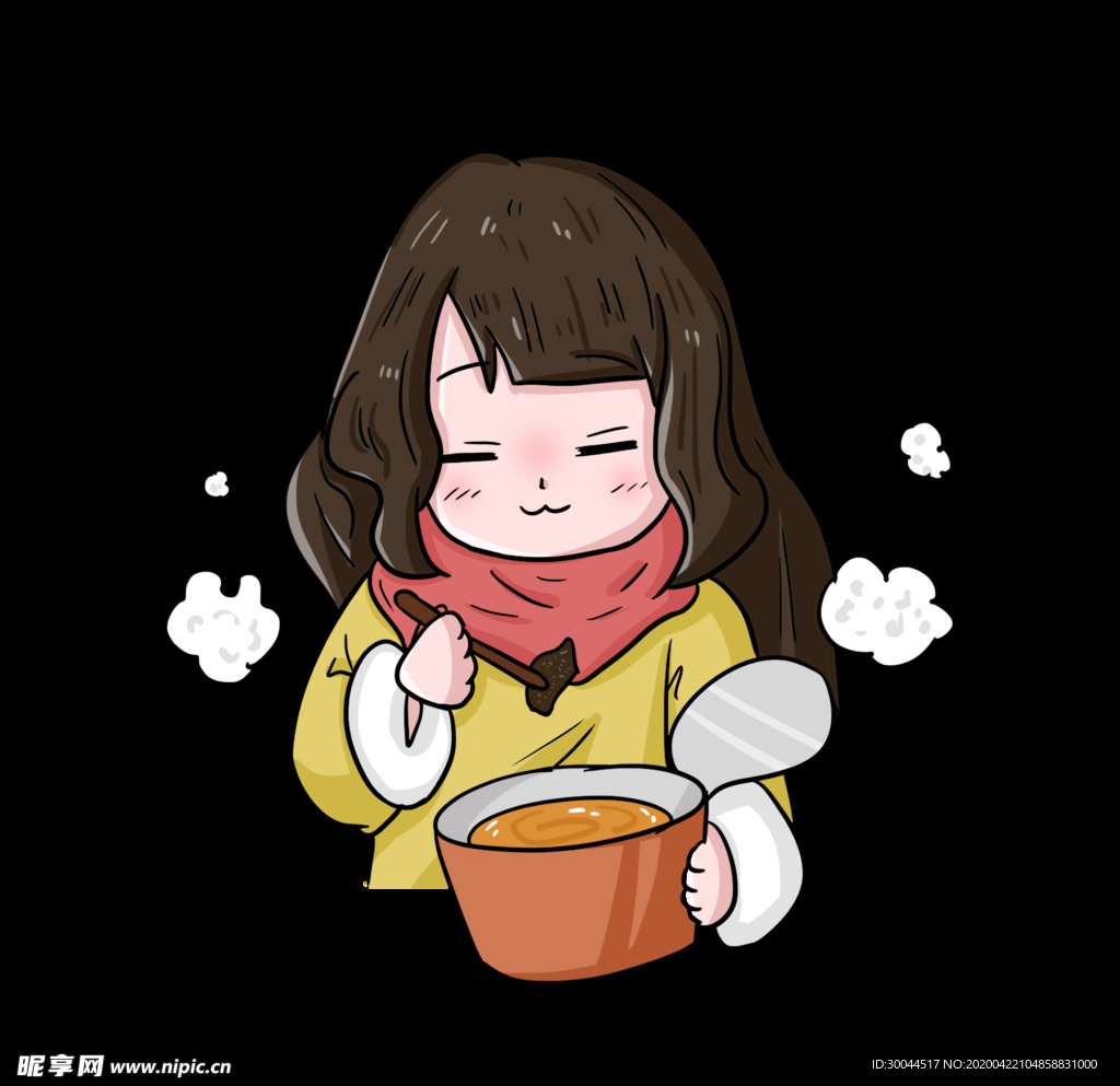 Q版可爱女生吃小火锅毛肚