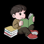手绘卡通看书人物读书ppt等可