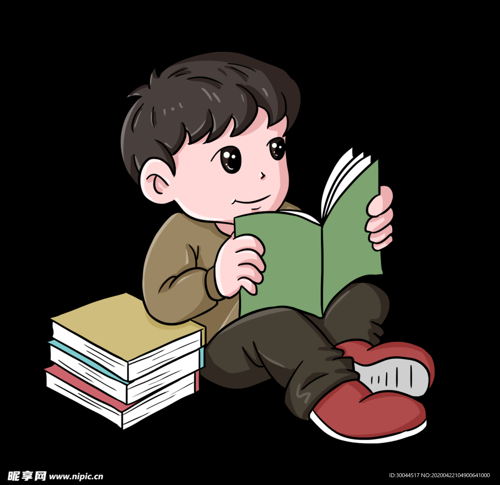 手绘卡通看书人物读书ppt等可